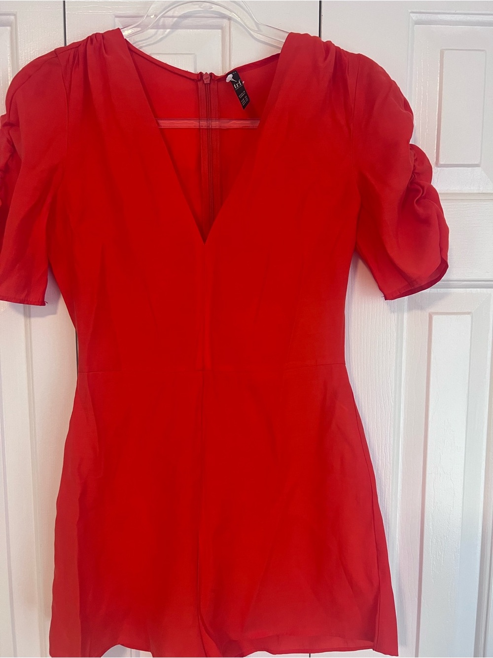 Orange / reddish V-Neck Women’s Top with Puff Sleeves